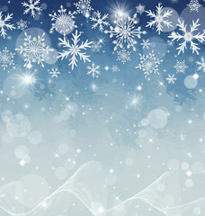 Christmas shining background New Year, silver snowflake, fantastic blurred cloud and sky gradient, soft focus, glittering sparkling stars, burning lights, dream. 3d rendering
