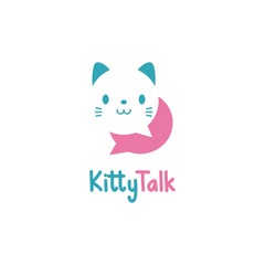 Kitty talk logo, bubble talk with cat face on white background