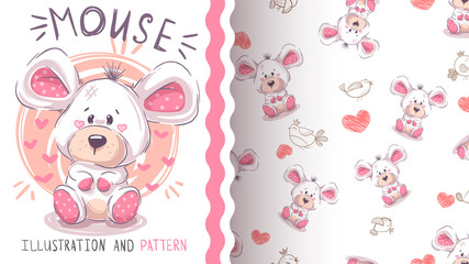 Cute pretty mouse - seamless pattern