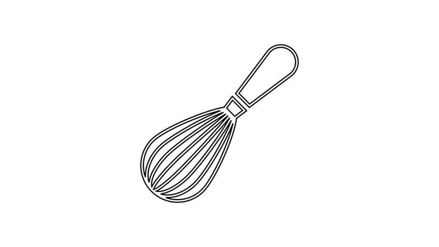 Black Kitchen whisk line icon on white background. Cooking utensil, egg beater. Cutlery . Food mix symbol. 4K Video motion graphic animation