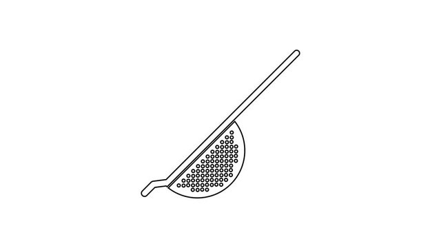 Black Kitchen colander line icon on white background. Cooking utensil. Cutlery . 4K Video motion graphic animation