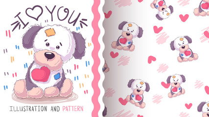 Cute dog, puppy - seamless pattern