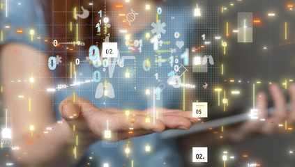 medical network connection with modern virtual screen, medical technology network concept.