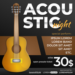 Acoustic Night Music Design Template with Guitar for Social Media Post , Web Ads, Banner , Flyer etc.