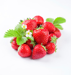 Fresh ripe strawberries offered as closeup on white background with copy space – isolated