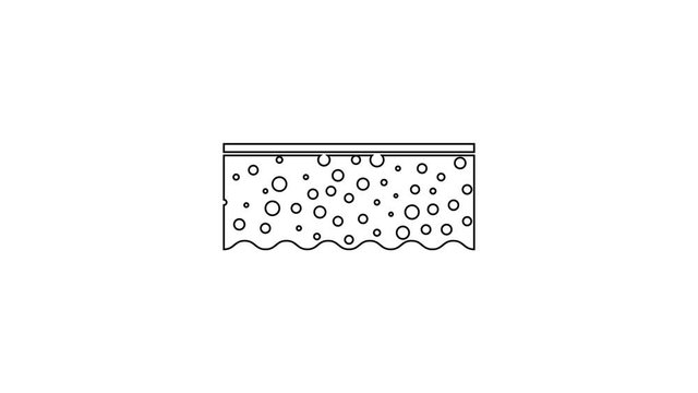Black Sponge with bubbles line icon on white background. Wisp of bast for washing dishes. Cleaning service logo. 4K Video motion graphic animation