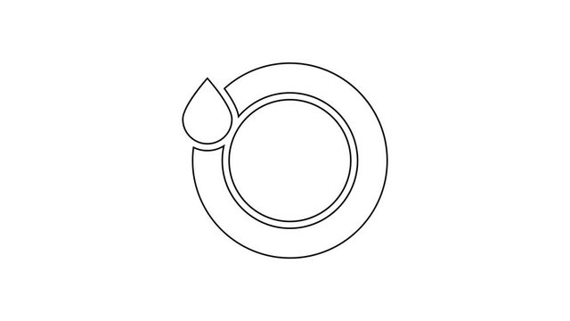 Black Washing dishes line icon on white background. Plate and sponge. Cleaning dishes icon. Dishwasher . Clean tableware . 4K Video motion graphic animation