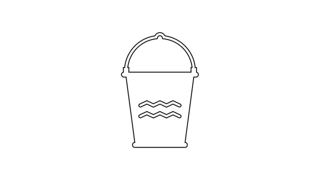 Black Bucket line icon on white background. 4K Video motion graphic animation