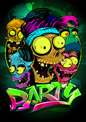 Halloween party poster design with monsters crowd