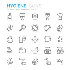 Collection of hygiene related line icons. 48x48 Pixel Perfect. Editable stroke