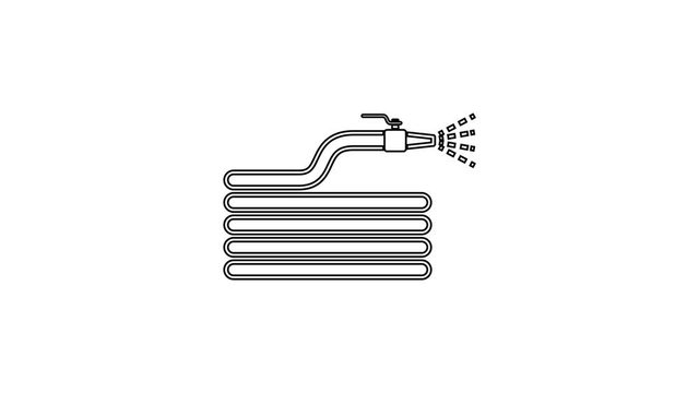 Black Garden hose or fire hose line icon on white background. Spray gun icon. Watering equipment. 4K Video motion graphic animation