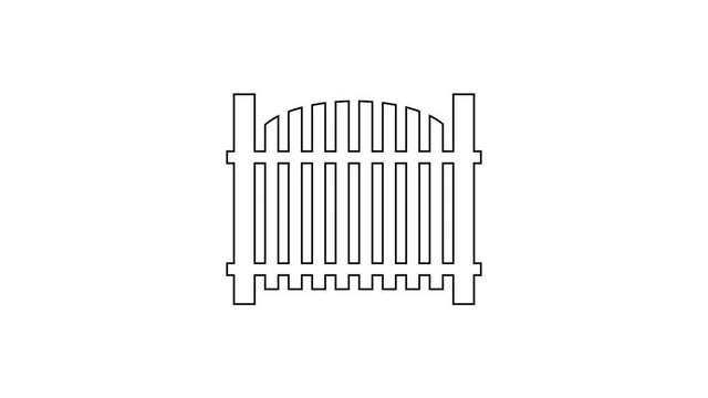 Black Garden fence wooden line icon on white background. 4K Video motion graphic animation