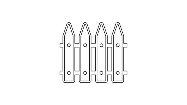 Black Garden fence wooden line icon on white background. 4K Video motion graphic animation