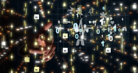 Obraz premium medical network connection with modern virtual screen, medical technology network concept.