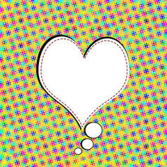 Blank heart shape speech bubble on comic yellow halftone background