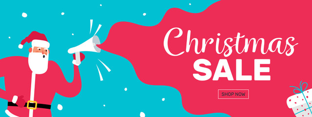 christmas sale creative banner cute santa claus with megaphone 