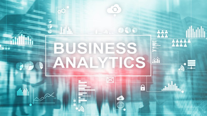 Business analytics concept on double exposure background.