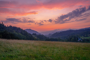 Naklejka na ściany i meble Pieniny. Beautiful mountain landscape at sunset. Poland