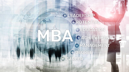 Fototapeta na wymiar MBA - Master of business administration, e-learning, education and personal development concept