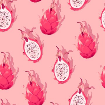 Seamless pattern with high detail dragon fruit