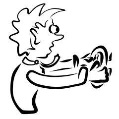 Frightened man driving a car, black pattern