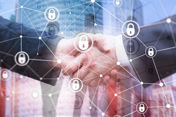 Cyber security, information privacy, data protection concept on modern server room background. Internet and digital technology concept