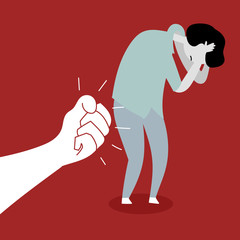 Beating a child. The slave trade of children. Child abuse. Editable vector illustration