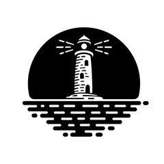 Black and white lighthouse logo design. Vector and illustration.