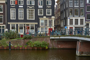 Amsterdam city view in autumn day.