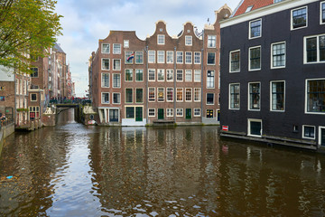 Naklejka premium Amsterdam city view in autumn day.