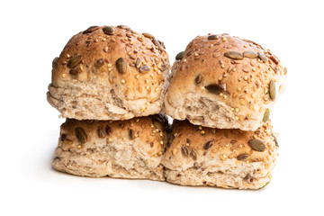 Wholemeal multiseeds batch rolls isolated on white batch of four