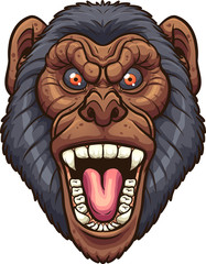 Angry screaming chimpanzee front view head clip art. Vector illustration with simple gradients. All in a single layer. 