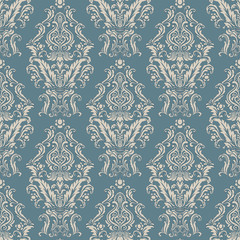 Vector damask seamless pattern background. Classical luxury old fashioned damask ornament, royal victorian seamless texture for wallpapers, textile, wrapping. Exquisite floral baroque template.
