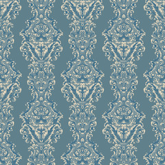 Vector damask seamless pattern background. Classical luxury old fashioned damask ornament, royal victorian seamless texture for wallpapers, textile, wrapping. Exquisite floral baroque template.