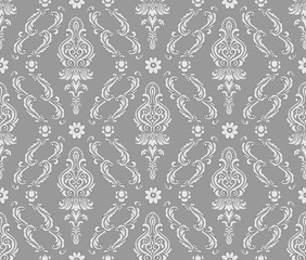 Vector damask seamless pattern background. Classical luxury old fashioned damask ornament, royal victorian seamless texture for wallpapers, textile, wrapping. Exquisite floral baroque template.