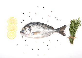 Fresh Dorado Fish isolated on white background ingredients for cooking. View from above.