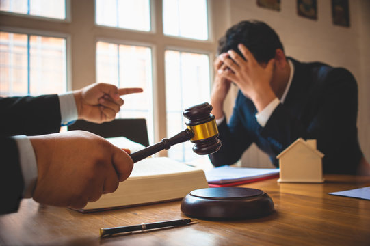 Businessman feels stressed when filed for bankruptcy, bankruptcy and execution concept.