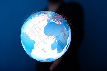 Global network connection. World map point and line composition