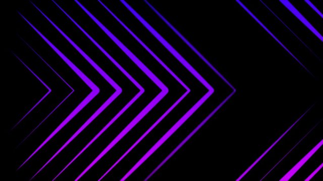 Abstract pointing arrows from lines on black background. Animation. Neon sign lines on black background. Abstract of neon colored arrows moving on black background