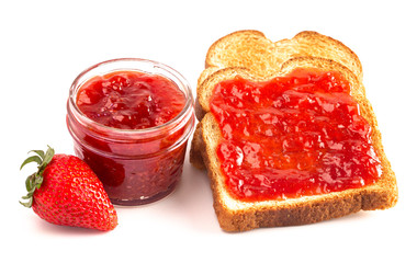 Jar of Classic Strawberry Jam Isolated on a White Background