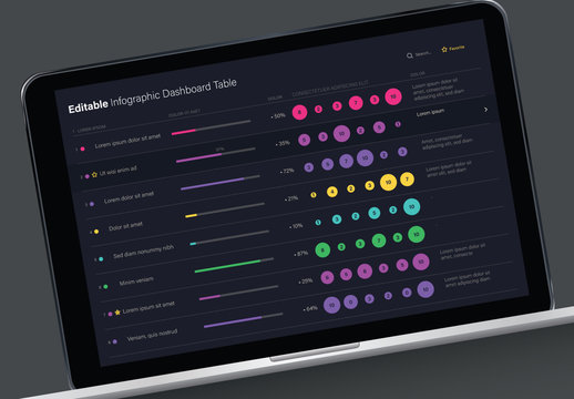 Editable Infographic Dashboard Table Layout with Dark Background