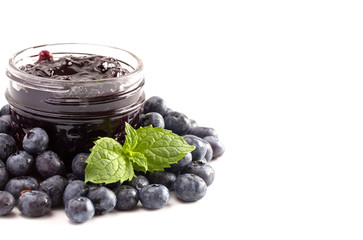 Jar of Homemade Blueberry Jam Isolated ona  White Background