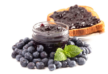 Jar of Homemade Blueberry Jam Isolated ona  White Background