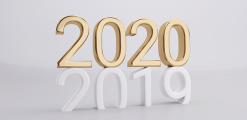 2020 on 2019 3d-illustration golden bold letters