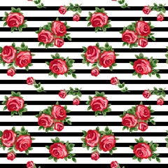 Papier Peint photo Roses fond transparent vecteur avec des roses rouges et des rayures noires et blanches