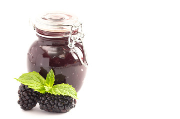 Jar of Homemade Blackberry Jam Isolated on a White Background