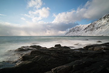 Panorama   seashore and mountains in Norway