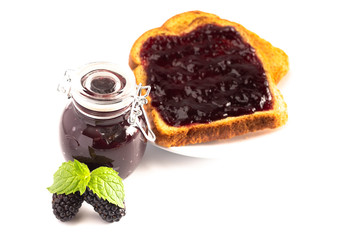 Jar of Homemade Blackberry Jam Isolated on a White Background