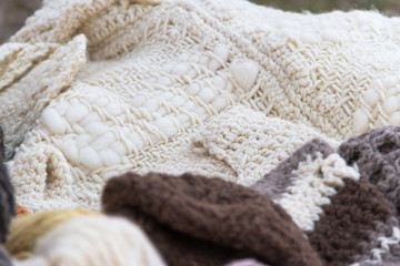 handicrafts and woven fabrics with sheep wool fleece