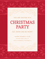 Christmas Party Invitation Template with Knitted Red Christmas Pattern